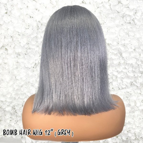 BOMB HAIR 100% Human Hair 13X5 Lace Frontal Bob Wig 12 GREY_3