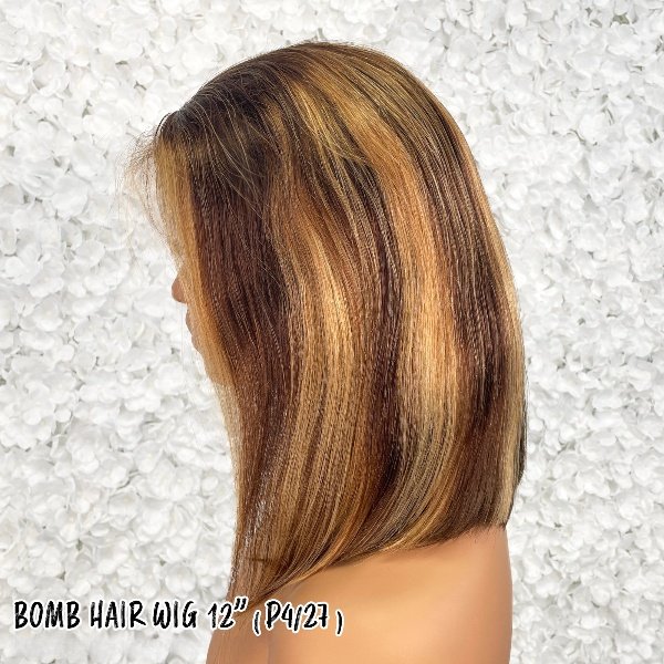 BOMB HAIR 100% Human Hair 13X5 Lace Frontal Bob Wig 12 P4 27_4