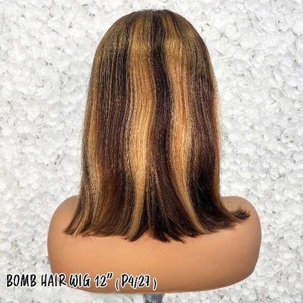 BOMB HAIR 100% Human Hair 13X5 Lace Frontal Bob Wig 12 P4 27_5