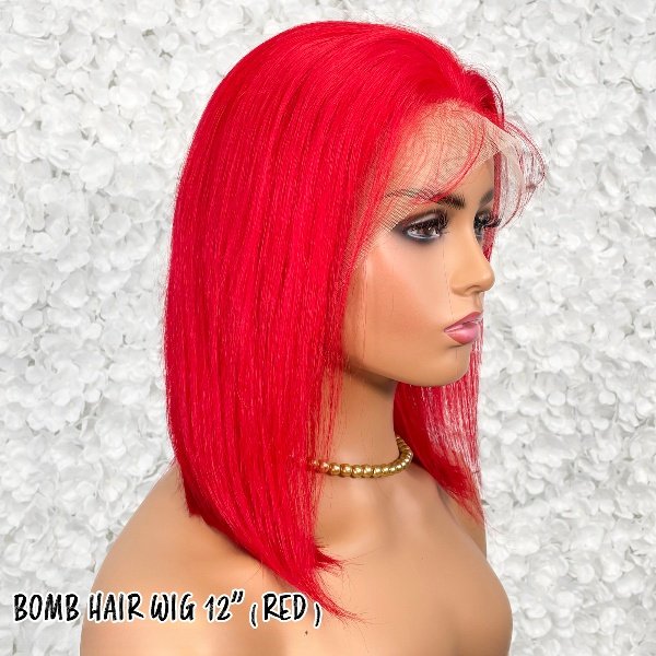 BOMB HAIR 100% Human Hair 13X5 Lace Frontal Bob Wig 12 RED_3