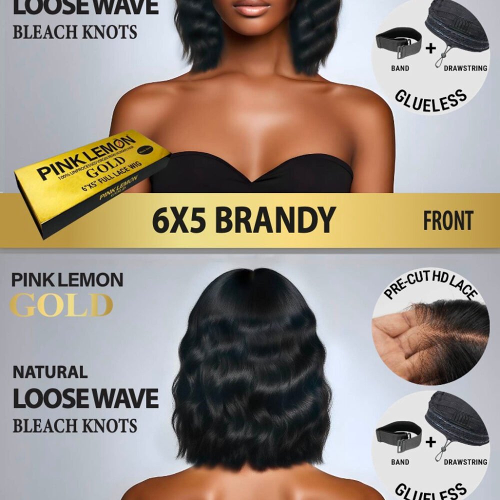 15A PINK LEMON GOLD 100% Human Hair 6X5 Lace Front Wig - BRANDY