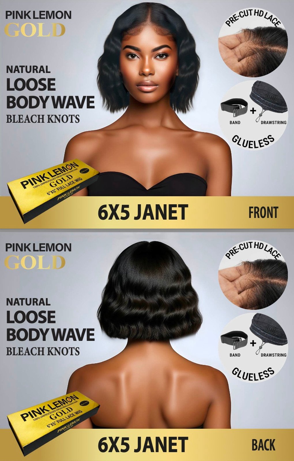 15A Pink Lemon Gold 100% Human Hair 6x5 Lace Front Wig Janet