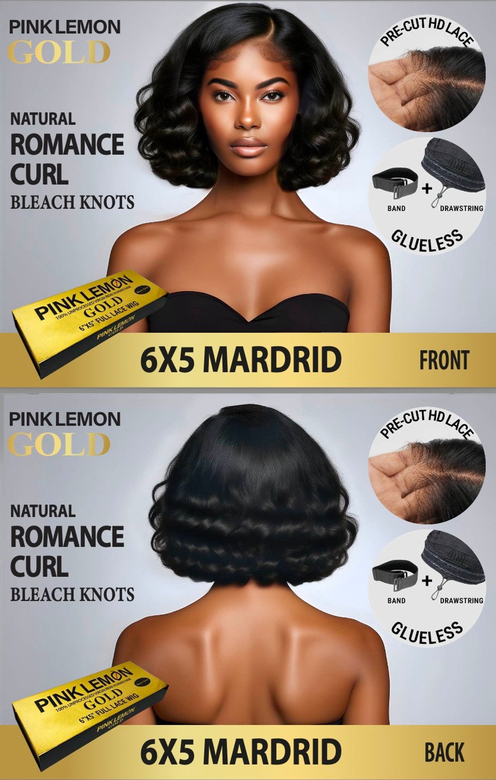 15A Pink Lemon Gold 100% Human Hair 6x5 Lace Front Wig Madrid