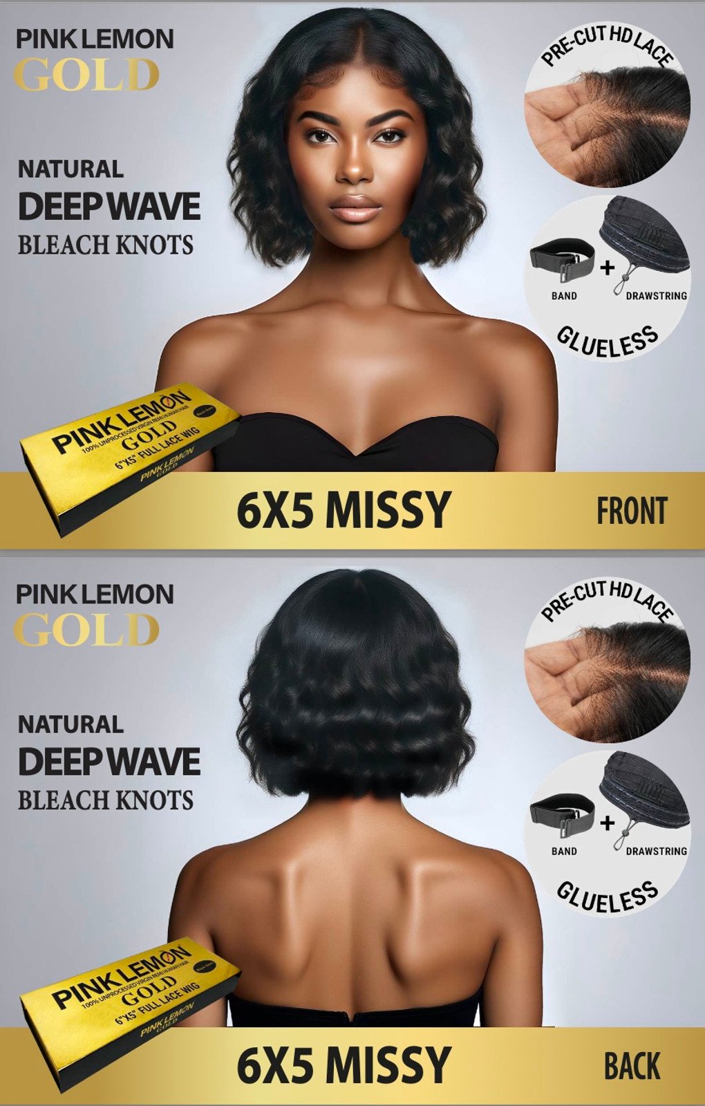 15A Pink Lemon Gold 100% Human Hair 6x5 Lace Front Wig Missy