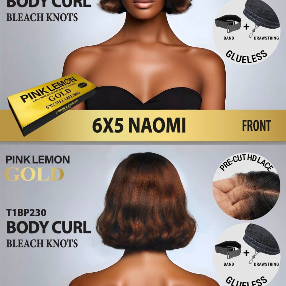 15A PINK LEMON GOLD 100% Human Hair 6X5 Lace Front Wig - NAOMI (Natural)_1