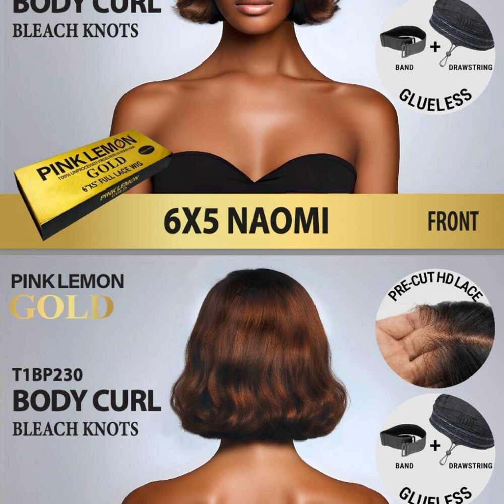 15A PINK LEMON GOLD 100% Human Hair 6X5 Lace Front Wig - NAOMI T1B_P2_30_1