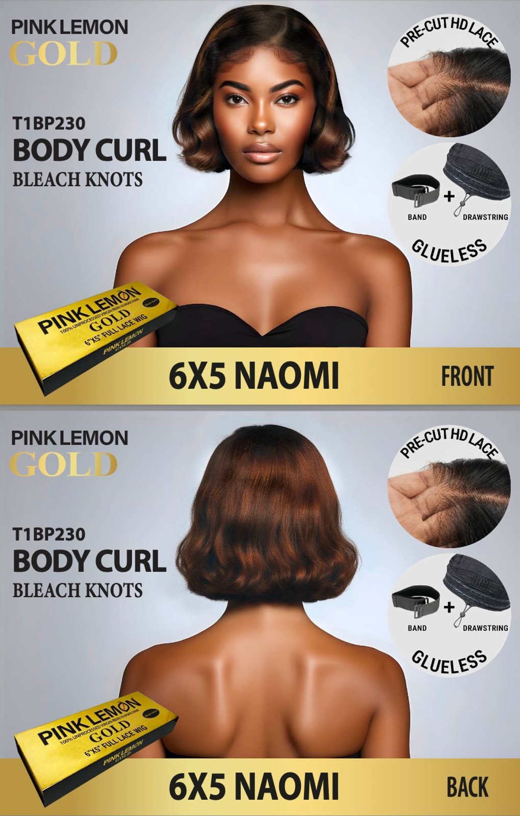 15A PINK LEMON GOLD 100% Human Hair 6X5 Lace Front Wig - NAOMI T1B_P2_30_1
