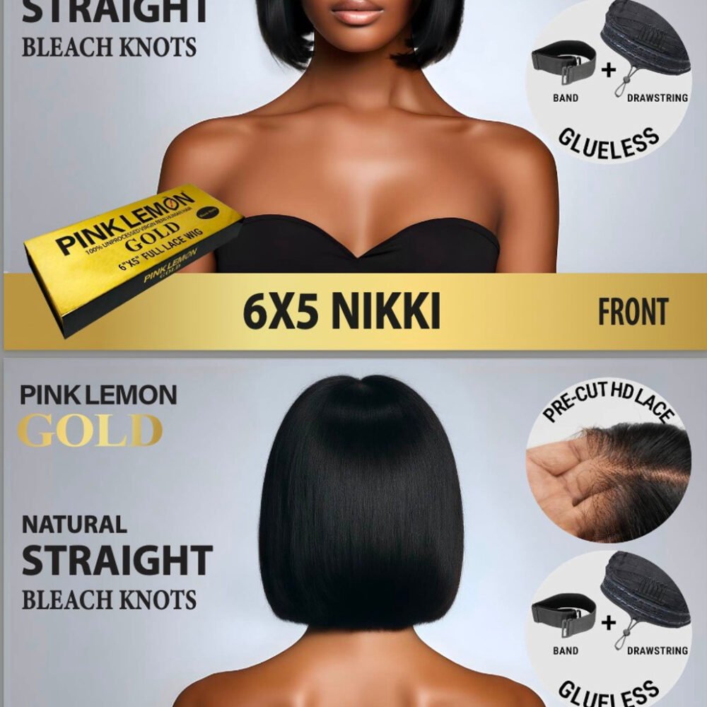 15A PINK LEMON GOLD 100% Human Hair 6X5 Lace Front Wig - NIKKI (Natural)_1
