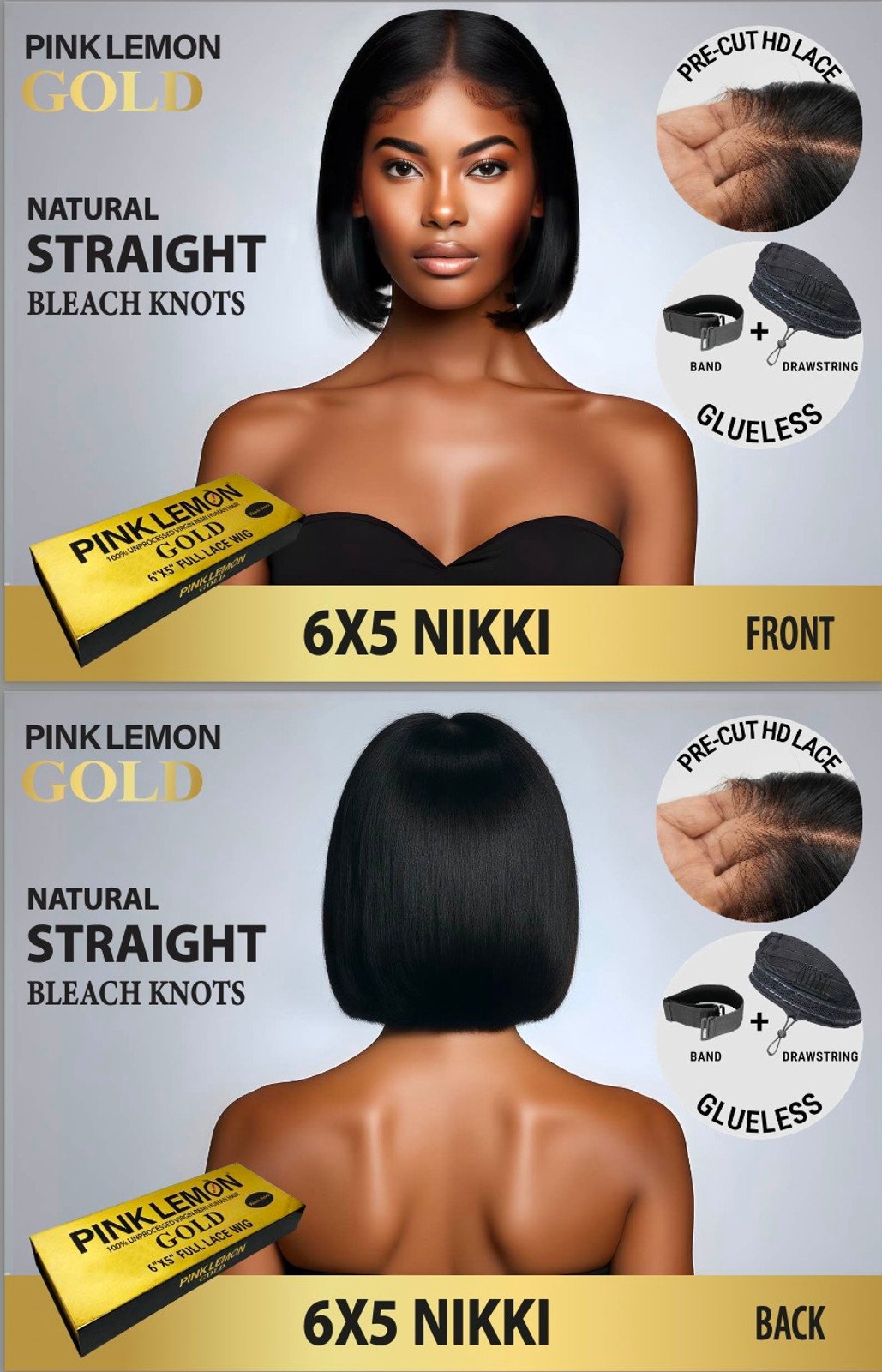 15A Pink Lemon Gold 100% Human Hair 6x5 Lace Front Wig Nikki Natural