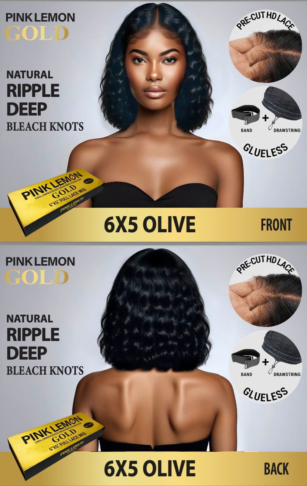 15A Pink Lemon Gold 100% Human Hair 6x5 Lace Front Wig Olive