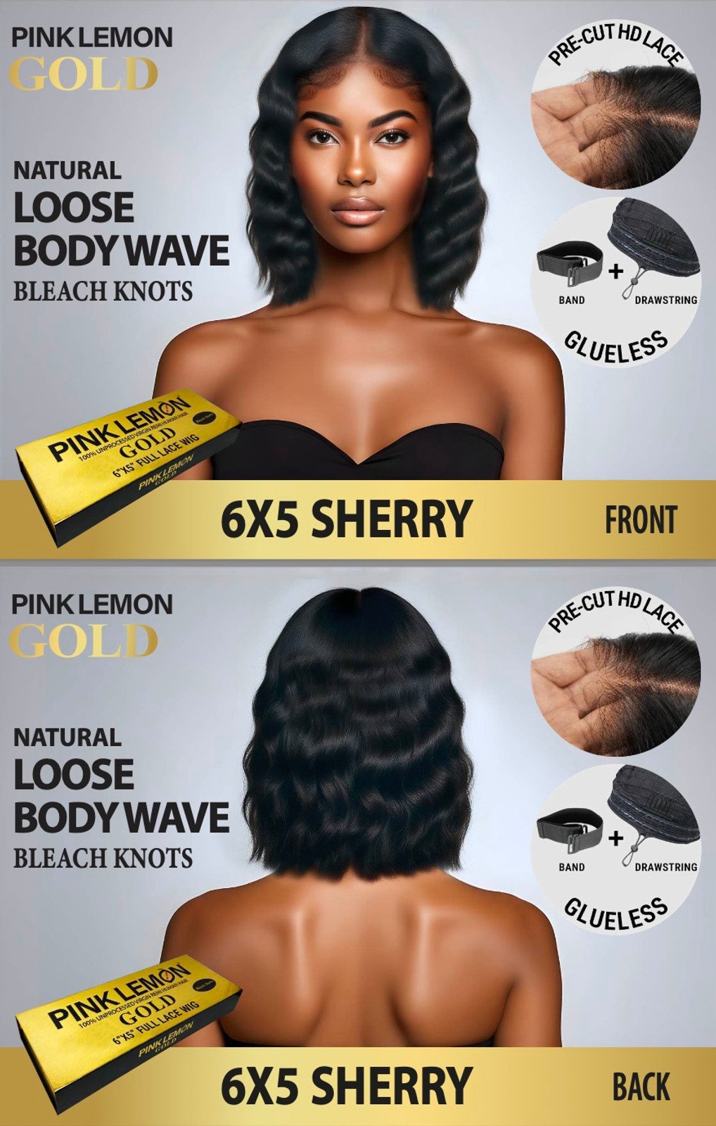 15A Pink Lemon Gold 100% Human Hair 6x5 Lace Front Wig Sherry