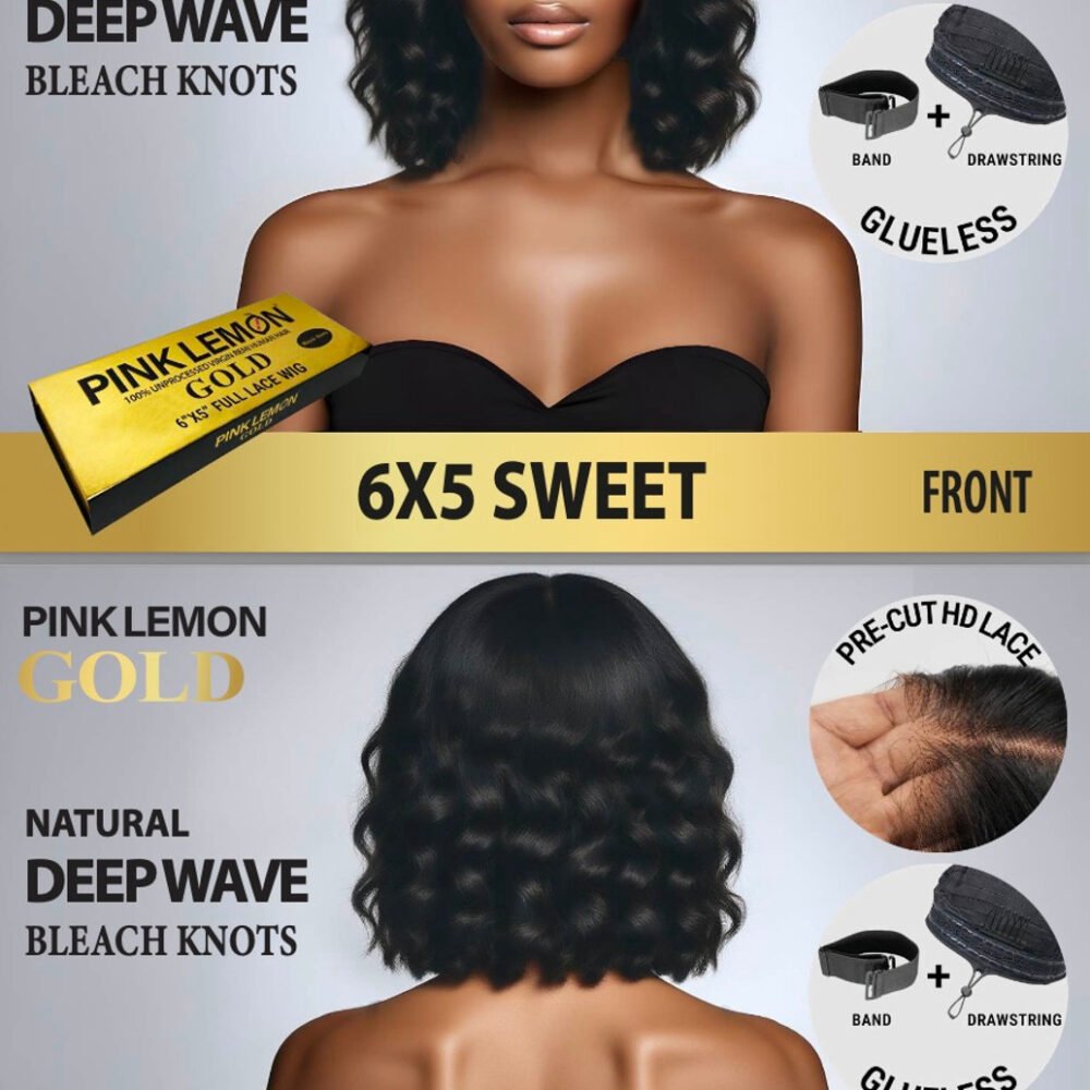 15A PINK LEMON GOLD 100% Human Hair 6X5 Lace Front Wig - SWEET