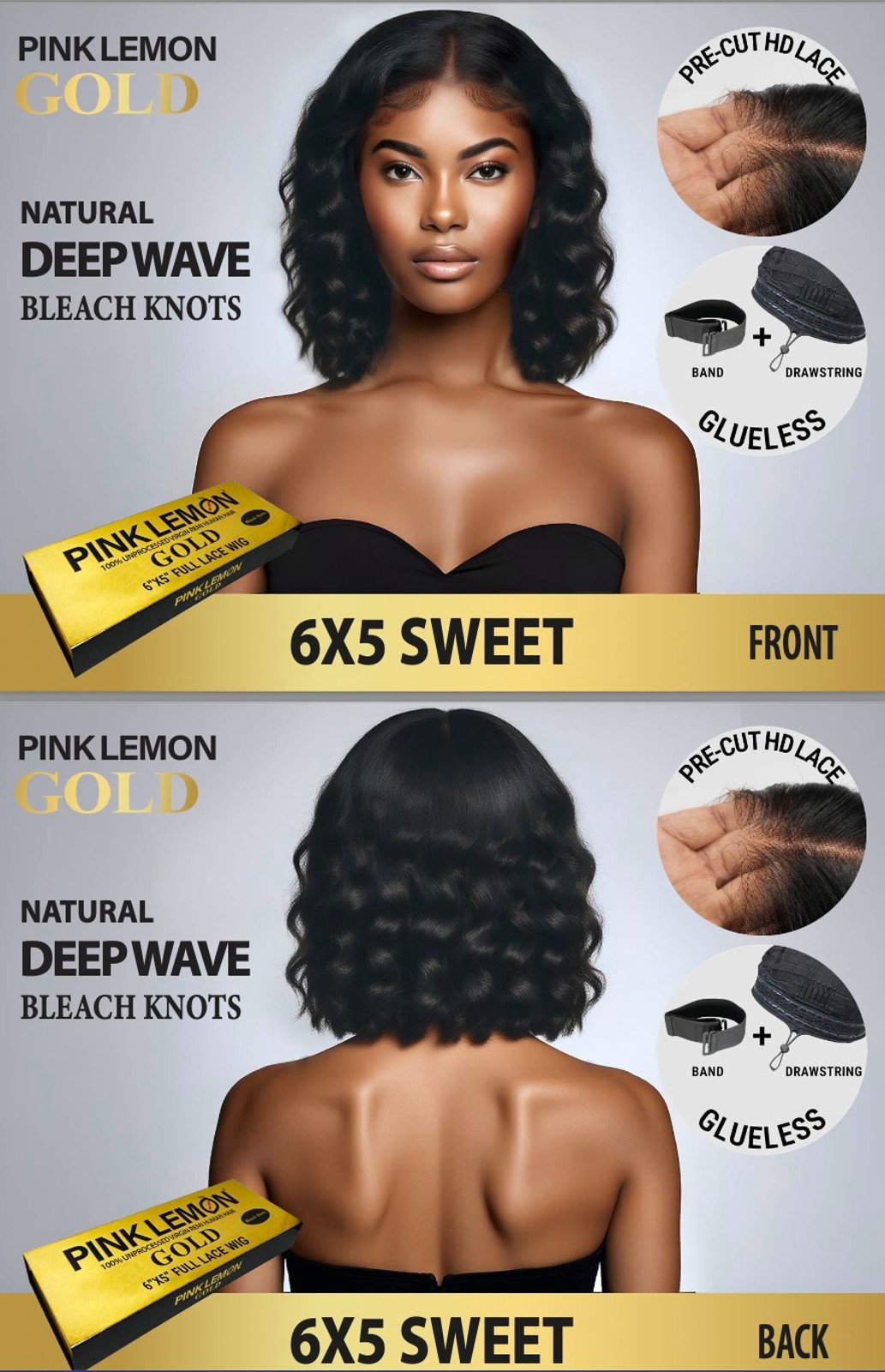 15A PINK LEMON GOLD 100% Human Hair 6X5 Lace Front Wig - SWEET