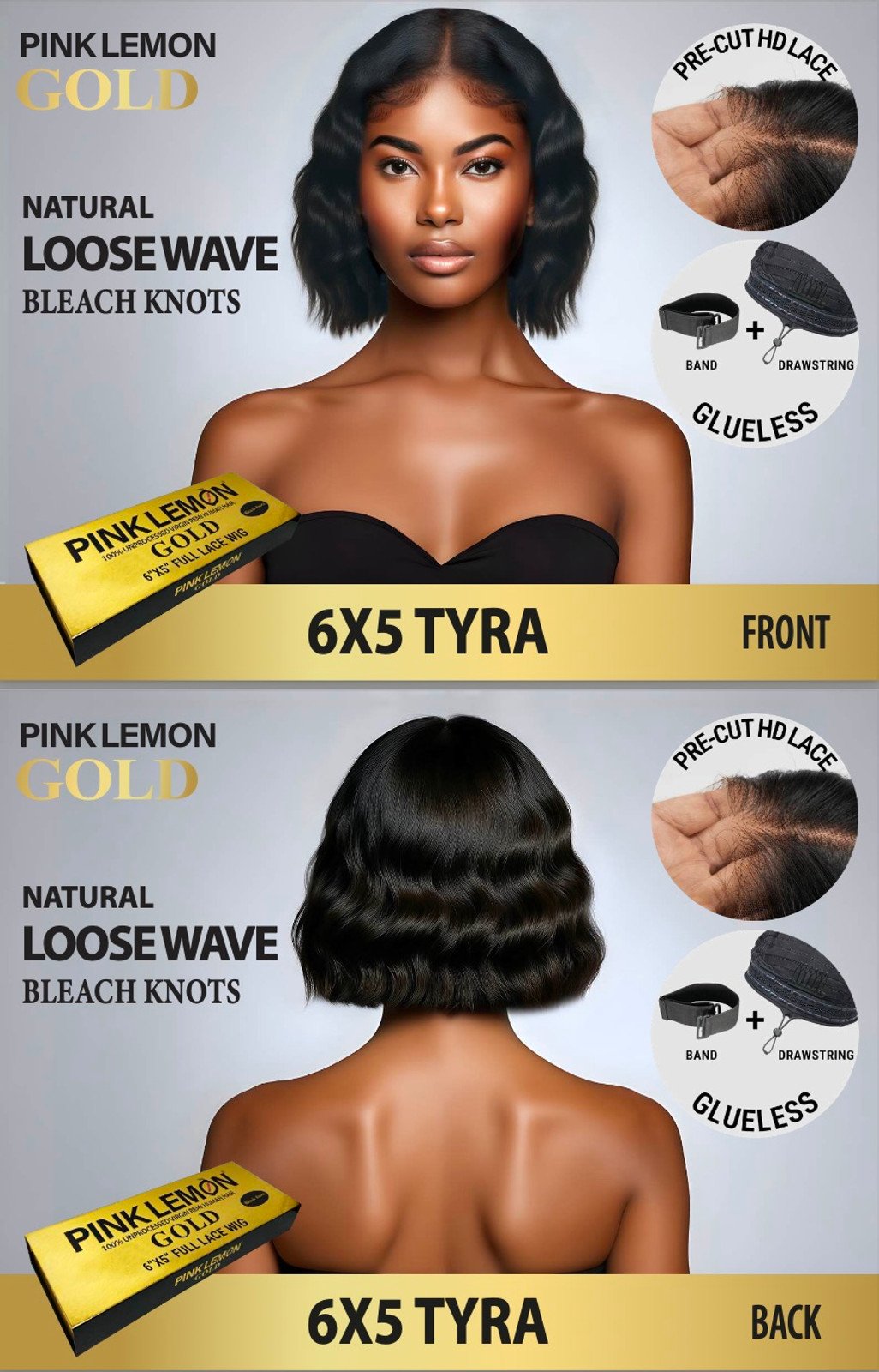 15A Pink Lemon Gold 100% Human Hair 6x5 Lace Front Wig Tyra