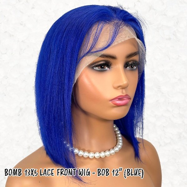 BOMB HAIR 100% Human Hair 13X5 Lace Frontal Bob Wig 12 BLUE_1