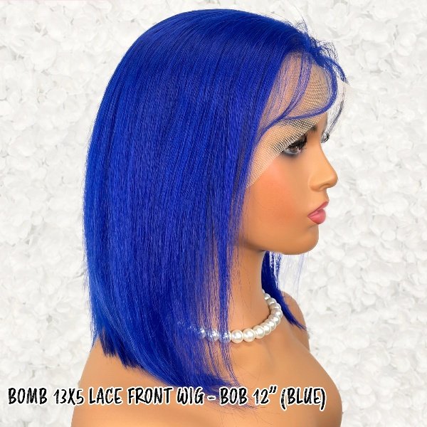BOMB HAIR 100% Human Hair 13X5 Lace Frontal Bob Wig 12 BLUE_4