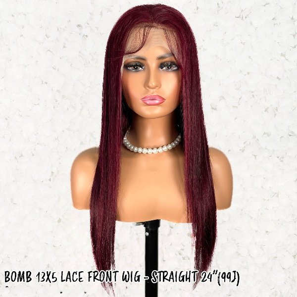 BOMB HAIR 100% Human Hair 13X5 Lace Frontal Wig - Straight (99J)_1