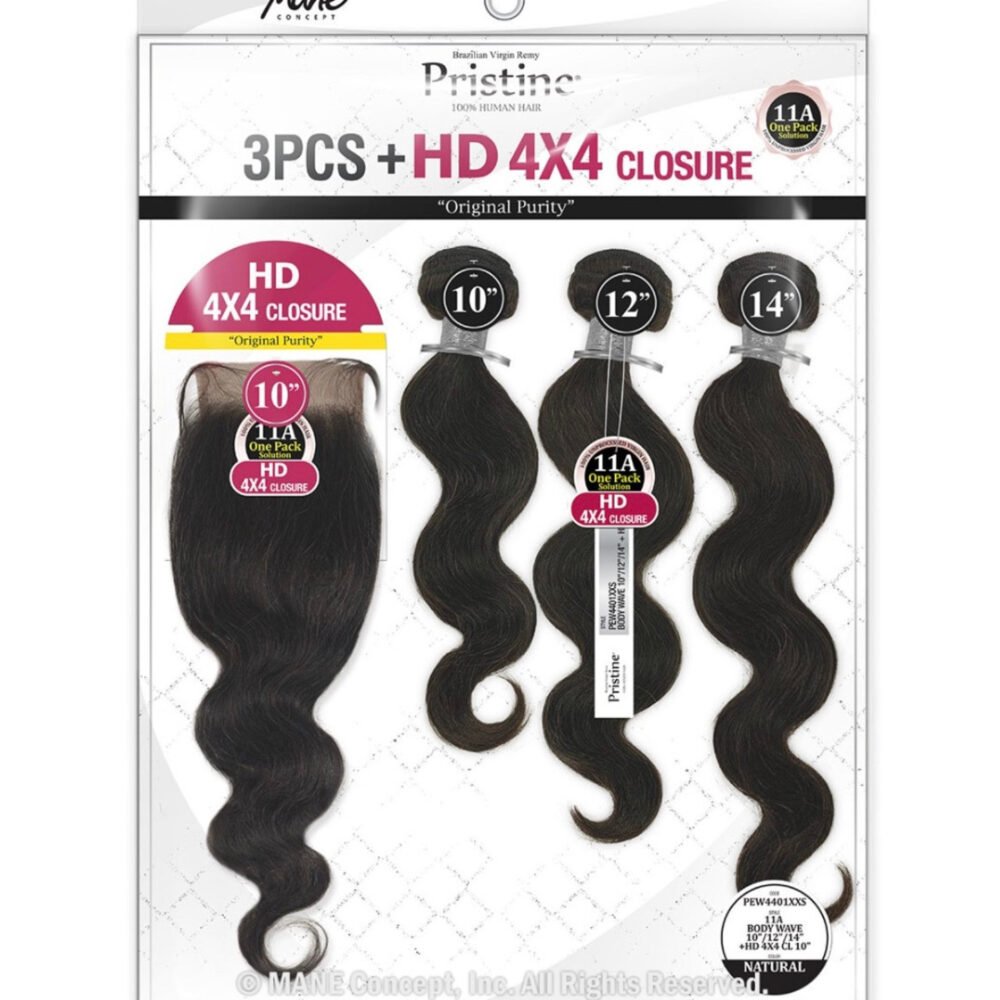 MANE CONCEPT 100% Human Hair Pristine 3 Bundles + HD 4x4 Closure - Body Wave (Natural)_1