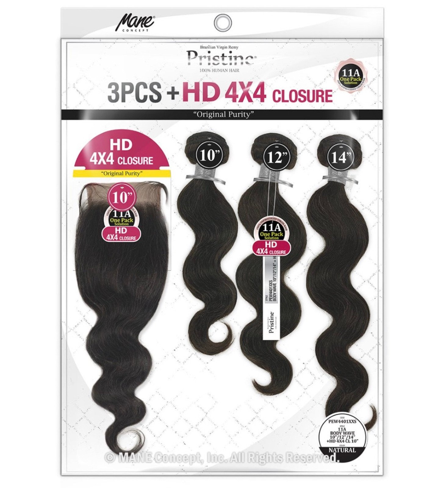 MANE CONCEPT 100% Human Hair Pristine 3 Bundles + HD 4x4 Closure - Body Wave (Natural)_1