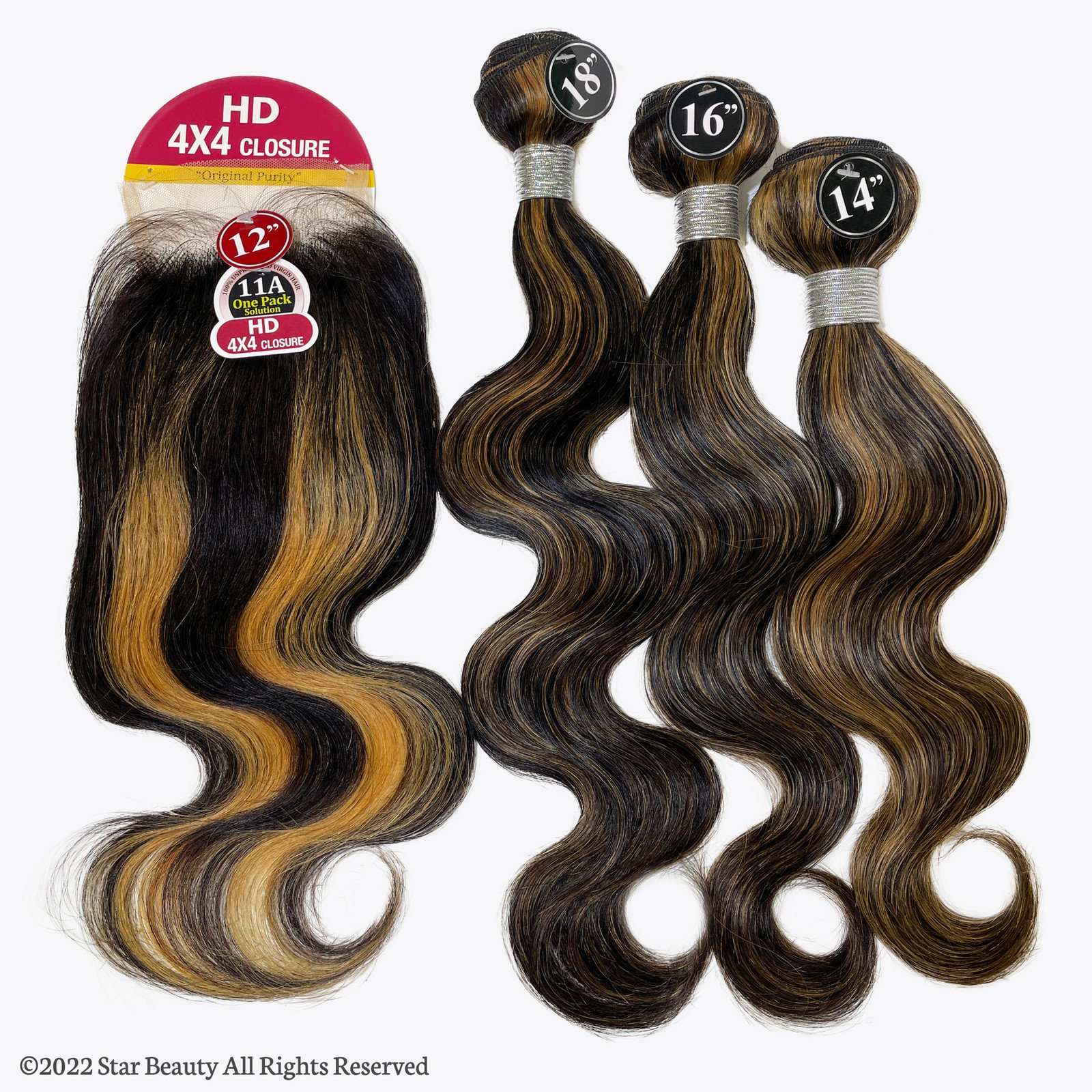 MANE CONCEPT 11A 3 Bundles HD Lace 4x4 Closure Body Wave P1B 27 Ombre
