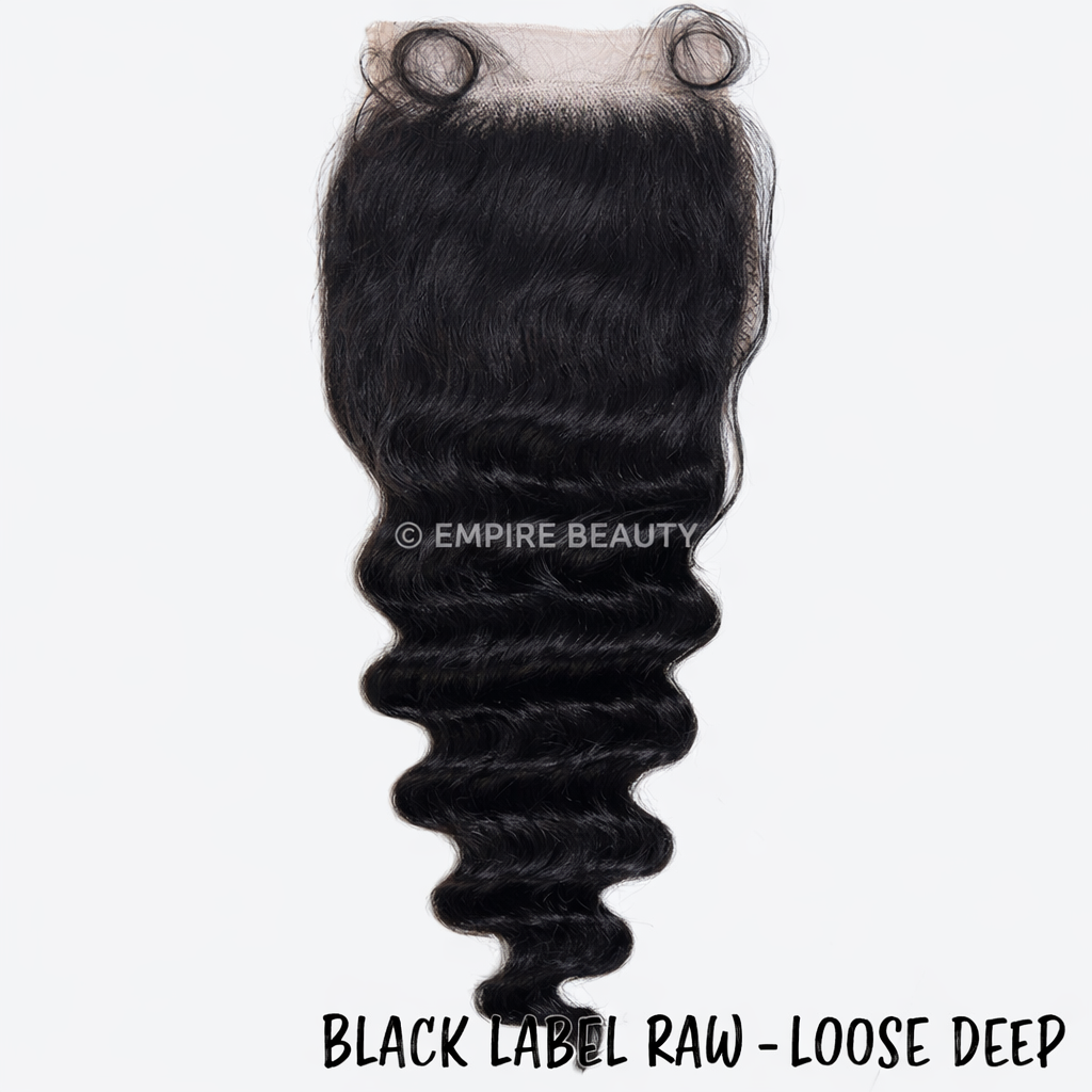 15A Black Label Raw Virgin 100% Human Hair 4x4 HD Lace Closure Loose Deep 12-14